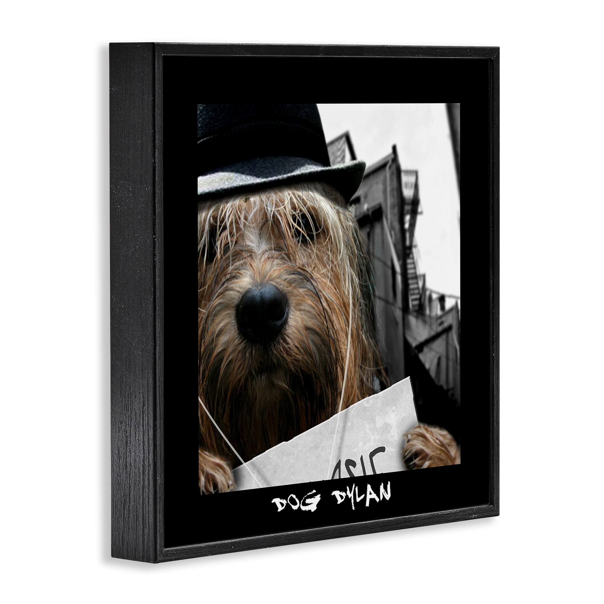 Stupell Industries Dog Dylan Funny Musician Wearing Hat Cityscape Framed Giclee Art